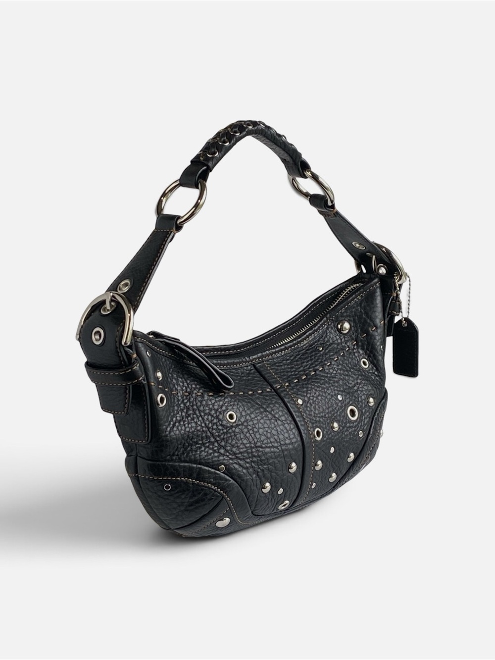 Coach Rare Studded Black Demi Soho Bag Shoulder Hobo Y2K - Picture 3 of 16
